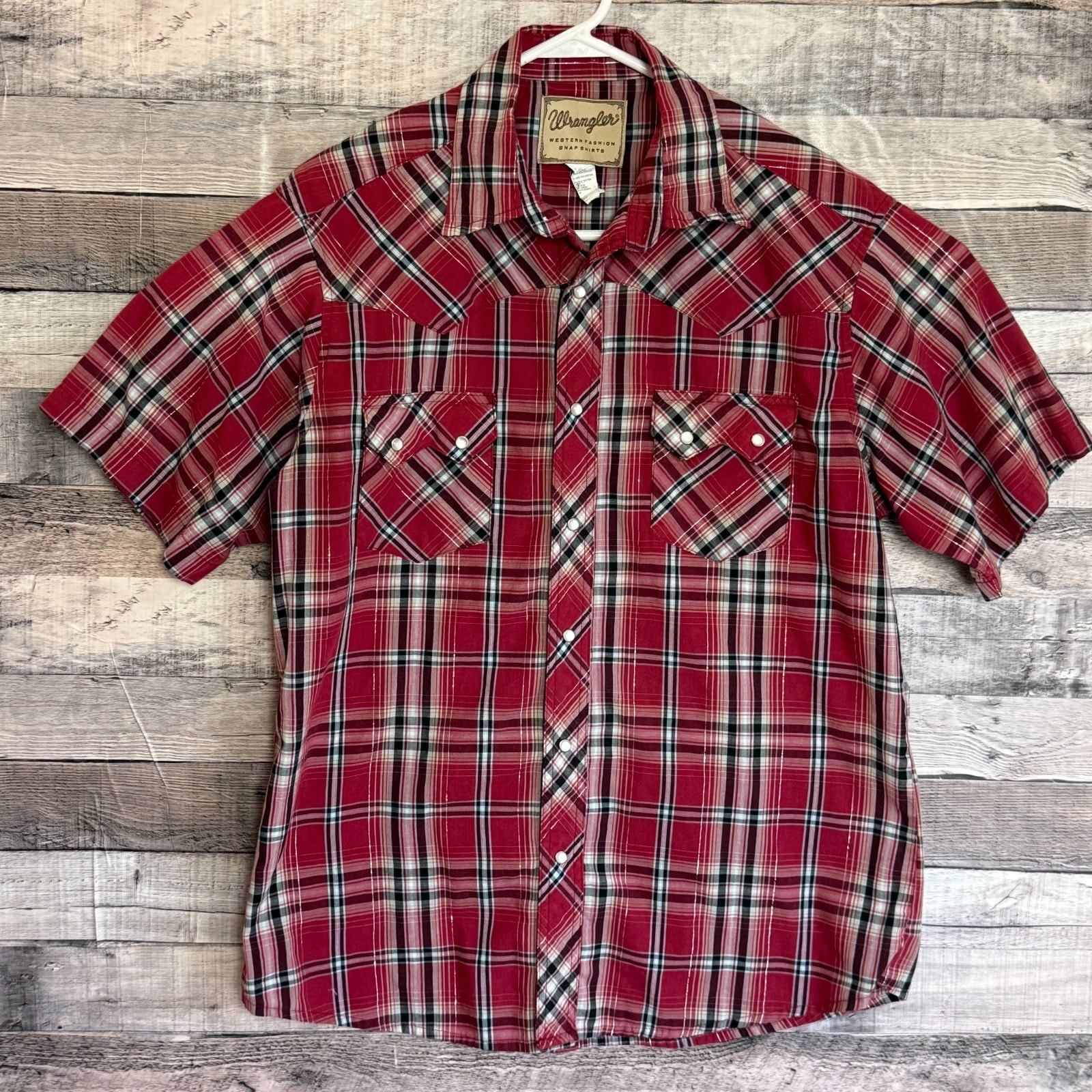 Wrangler Mens Pearl Snap Western Shirt Large Red Plaid Cowboy Rodeo Classic